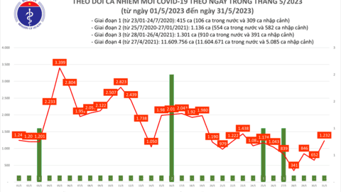 Ngày 31/5: Số mắc COVID-19 tăng mạnh lên 1.232 ca